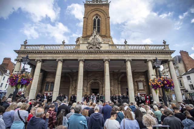 Crowds gathered outside All Saints Church last Sunday (September 11) to see the county proclamation of King Charles III.