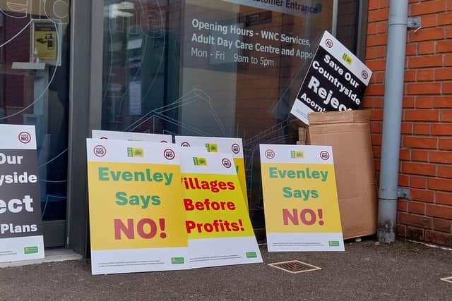 Protestors signs left outside the Council building at the September meeting Credit: Nadia Lincoln LDRS