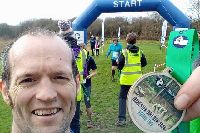 Tony completes Irchester Mud Run while training for London Marathon.