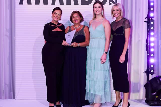 Left to right Gemma Burke, director Truly Collection, Lisa Burke CEO and far right Awards host Jenni Falconer