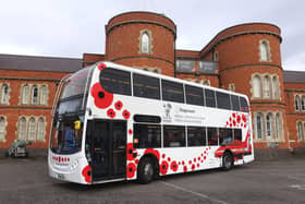 Stagecoach Armed forces vehicle in front of Drill Hall Northampton.