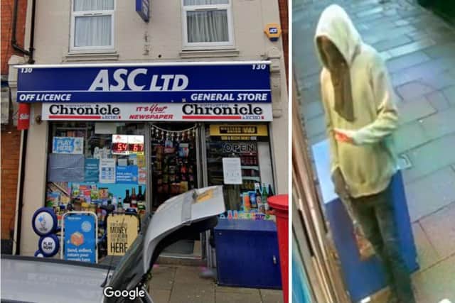 Detectives investigating an attempted robbery want to identify the hooded male seen near the ASC Store in Adnitt Road on Tuesday night. Photo: Northamptonshire Police