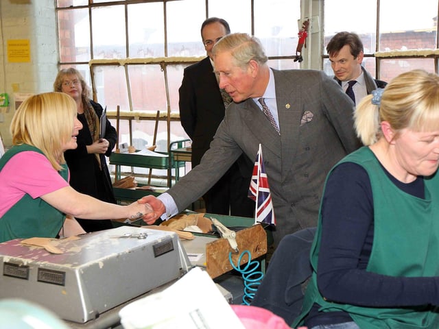 The Prince greeted staff at the Crockett and Jones factory