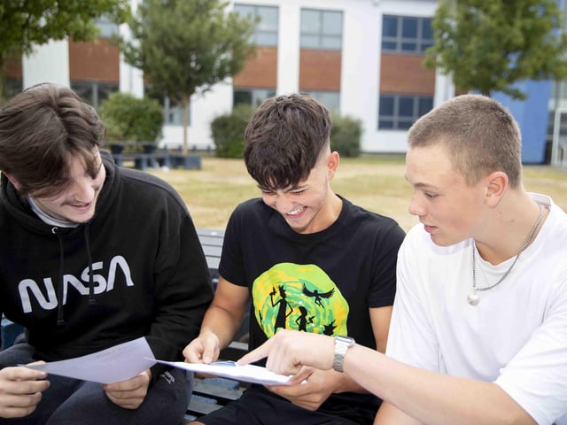 Joseph Burrows (left), Leon Cole (middle) and Ryan Pearson (right) from The Duston School were pleased with their results.