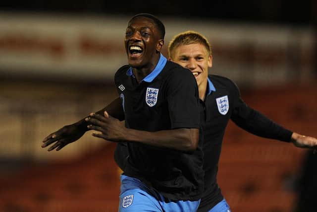 Marvin Sordell celebrates for England Under-21s against Israel in 2011
