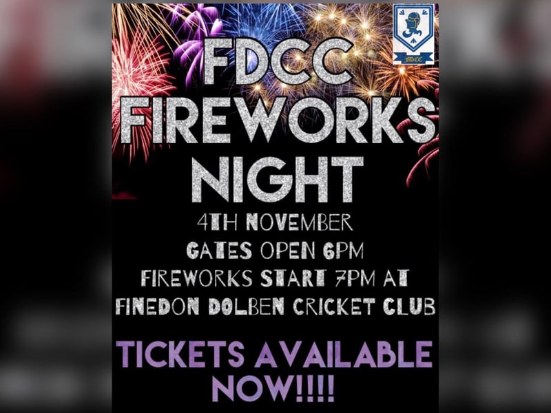 The cricket club will host a fireworks display on Saturday November 4. Gates will open at 6pm with fireworks starting at 7pm. 
Food stalls and bars will be available.
Tickets are available now on Ticket Trailor. Tickets are £6.50 for adults and £3.50 for children aged two to 15. Under twos go free.