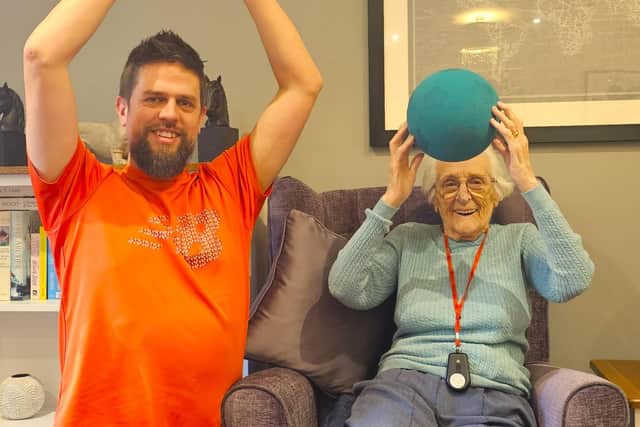 Elm Bank care home resident with Tom, starting the year off for all as they get active
