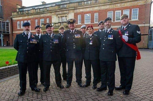 Centre Nick Adderley Chief Constable of Northamptonshire with veterans at Wooton Hall/Northants Police