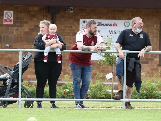 Northampton Town fans look on during the Pre-Season Friendly match between Sileby Rangers and Northampton Town at Fernie Fields on July 10, 2021.