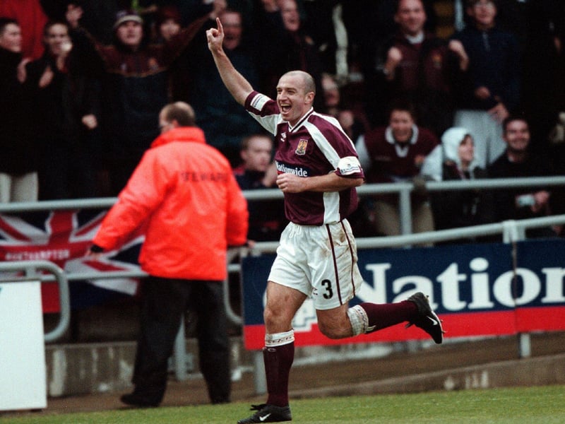 John Frain of Northampton Town celebrates during the FA Cup 1st round match against Frickley Athletic played at the Sixfields Stadium, in Northampton, England. Northampton Town won the match 4-0. \ Mandatory Credit: Peter Norton /Allsport
