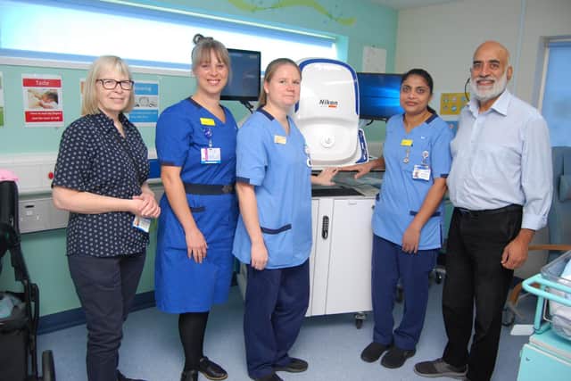 The NGH Retinopathy of Prematurity team L-R – Jane Cooper, Katy Powis, Abi Stretton, Bini Mathew and Dr CK Patel.