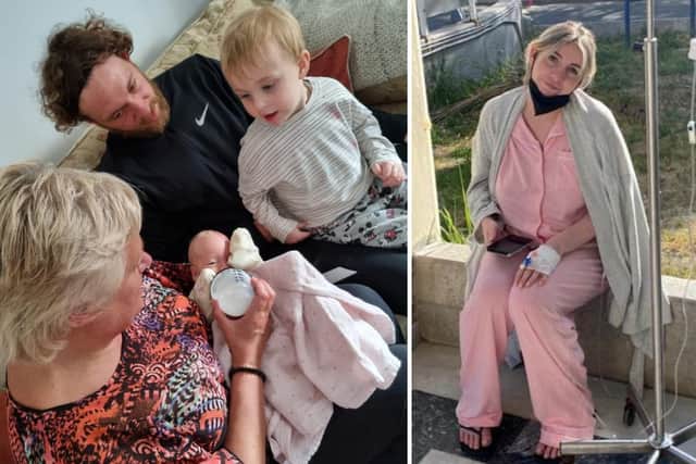 Robyn spent four weeks in hospital and was stuck in Greece with partner Stephen for two months before returning to Northampton with baby Flora Photos: Robyn Bishop/SWNS