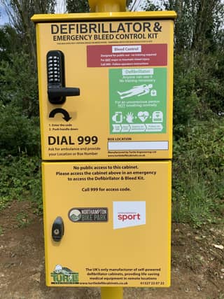 Defibrillator & Bleed Control Cabinet at Northampton Bike Park