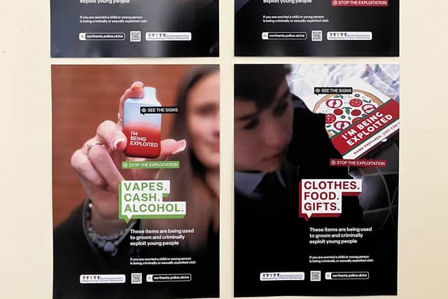 Posters raising awareness and sharing typical signs of child exploitation.
Credit: Nadia Lincoln LDRS