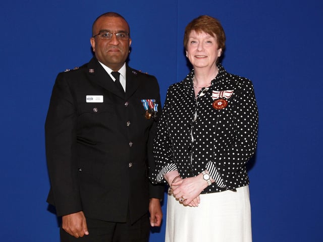 2013 - Northamptonshire Police Long Service awards ceremony takes place at their Headquarters, Wootton Hall, Northampton. Insp Dennis Murray, presented by Deirdre Newham.