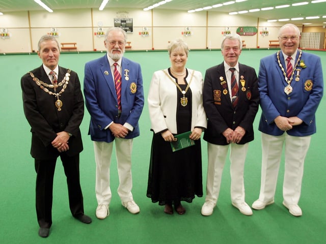 The Start of the Northampton National Bowls Championships 2006. The Mayor, Sally Beardsworth with her husband Mike and Roger Carter, Dave Masters and Trevor Costall