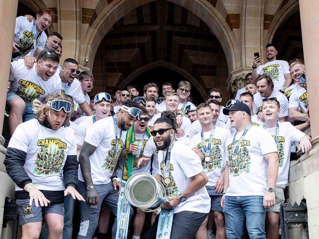 Saints players, coaches and staff celebrated with fans in Northampton town centre on Sunday (June 9) after winning the Gallagher Premiership title at Twickenham on Saturday (June 8).