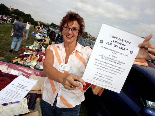 Maureen Charlton fundraising fro the Northampton Lymphoma Support Group at the Sixfelds Charity car boot sale. September 9, 2006
