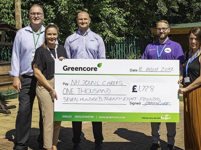 Pictured: Stuart Proctor, Michael Young and Kate Law of Greencore, and Philip Mayes and Gayle Damrell of Northamptonshire Young Carers Service.