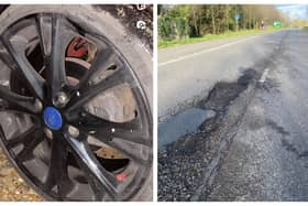 Harvey's alloy was left 'dented' after hitting a huge pothole on the A4500 next to Upton on Saturday night (March 16)
