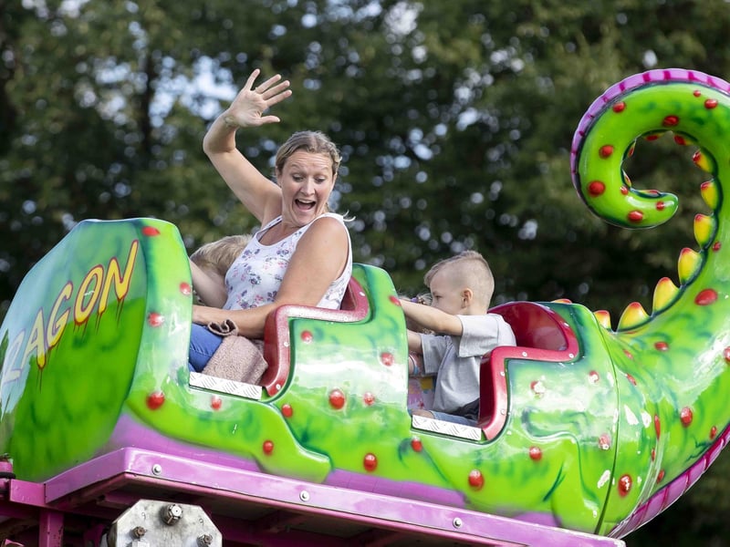 Fun on a fairground ride at the Northampton Balloon Festival 2023