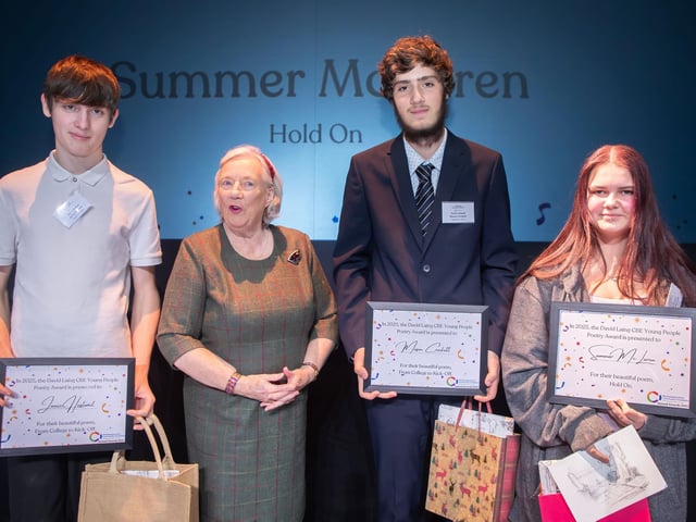Summer McLaren, Jamie Hustwait and Nathan Crockett won the David Laing CBE Young People Poetry Award.