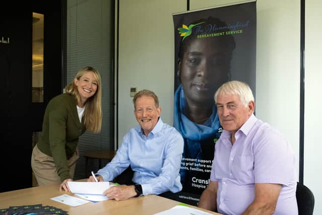 Victoria Gray, representing Cransley Hospice Trust and Cynthia Spencer Hospice Charity, with Christopher Duff, Chief Executive at Age UK Northamptonshire, and Philip Talbot, Chief Executive at Cransley Hospice Trust.