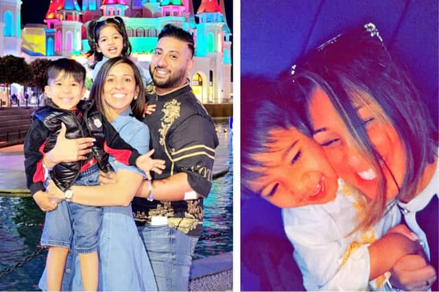 Genie Kaur with son Kamron, husband Ronni and daughter Gianna/ Genie Kaur and son Kamron Khahal/Genie Kaur