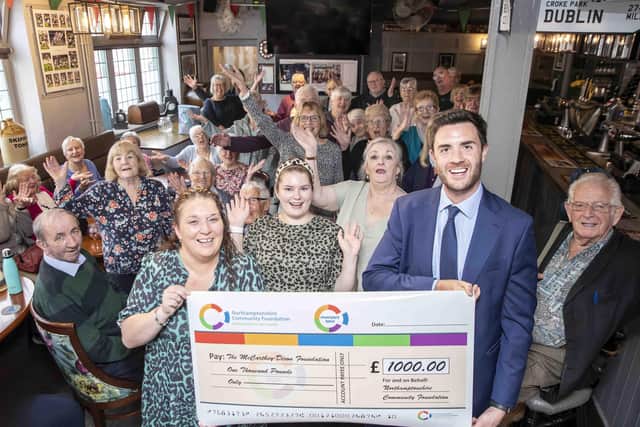 Pictured front left is Teresa McCarthy, founder, chair and trustee of the McCarthy-Dixon Foundation, and picture front right is Ed Caswell, associate director and investment manager at MHA Caves Wealth.