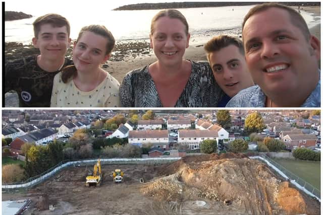 Andrew and Sharon Allen say to a 30ft mud mountain behind their back garden is making their their lives hell