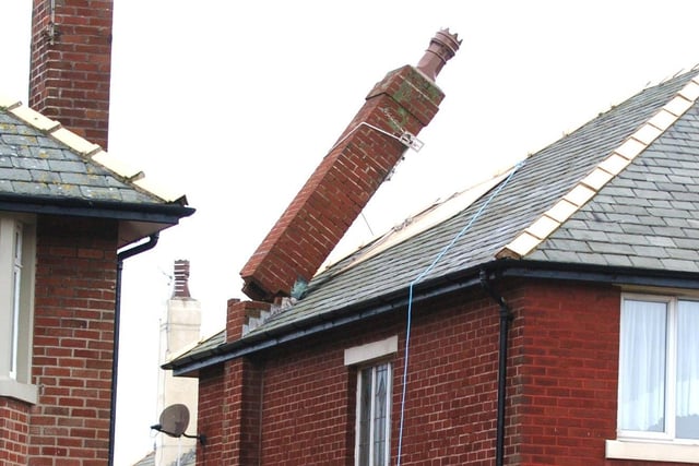 Blackpool Fire Crews attend a storm damaged chimney, leaning precariously on Clifton Drive, Blackpool 2006