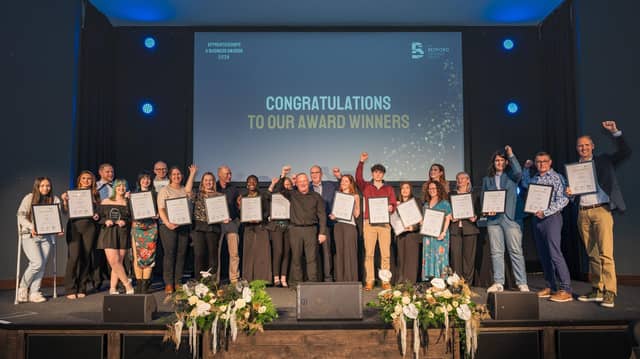 Apprentices, students and employers celebrating their win at The Bedford College Group Apprenticeship and Business Awards 2026