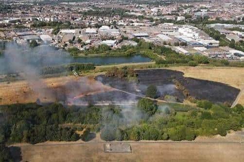 This fire happened earlier this month in the Briar Hill area of Northampton which destroyed acres of grass and shrubland. Photo by Peter Willars.