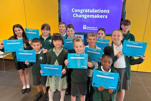 St Luke's CE Primary School children after presenting their intergenerational Changemaker project.