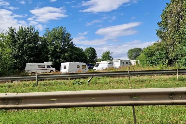 Travellers have set up camp on a public footpath along the A4500, next to South View.