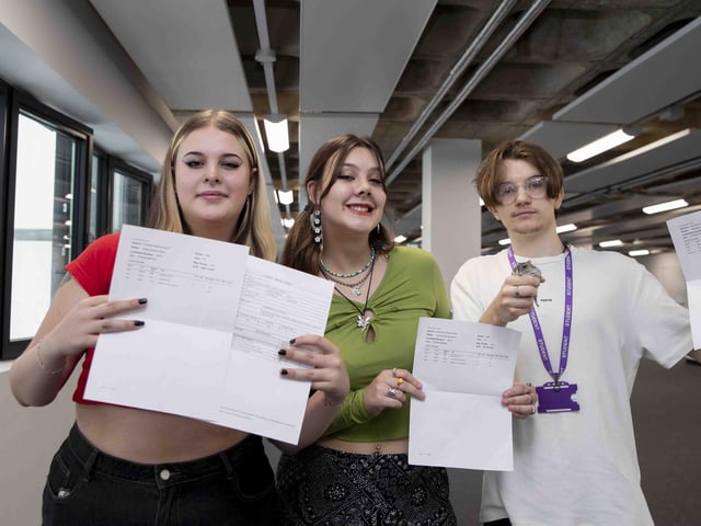 Daisy Clarke, Lorien Compston and Vladislav Cartwright were joined by special guest John the hamster to pick up their results at Northampton International Academy.