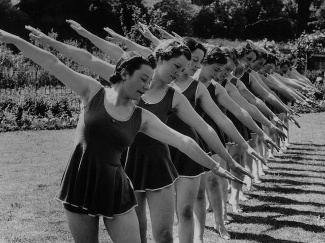 13th June 1939:  Members of the Northampton Ladies Physical Culture Club exercising.  (Photo by Arthur Tanner/Fox Photos/Getty Images)