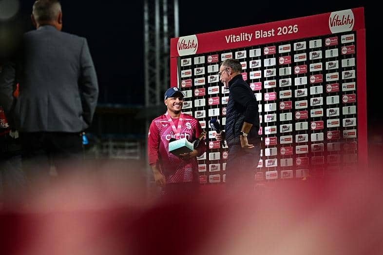 Ricardo Vasconcelos was all smiles as he collected the Vitality Blast Final man of the match award (Photo by Harry Trump/Getty Images)