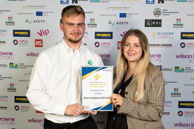 Max Wright and Zeynep Guzelkasap celebrate Acorn Analytical Services' success 