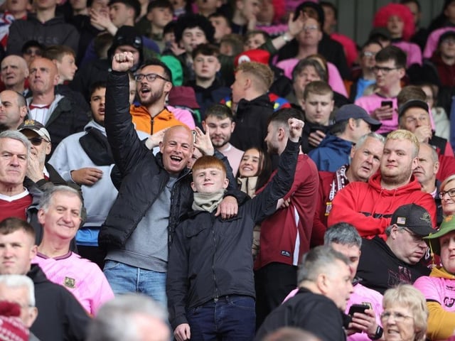Northampton Town supporters prior to the final game of the season at Tranmere Rovers.