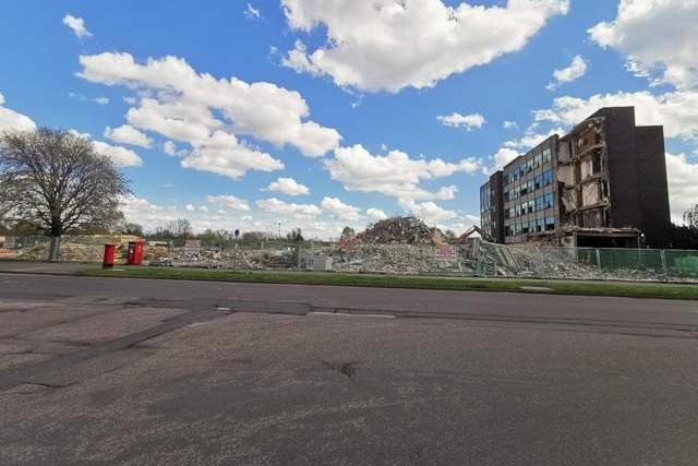 Travis Perkins' former headquarters in Lodge Way, next door to Harvey's Warehouse, was smashed to pieces by wrecking crews in April 2022. Travis Perkins said the building was 'no longer fit for purpose'.