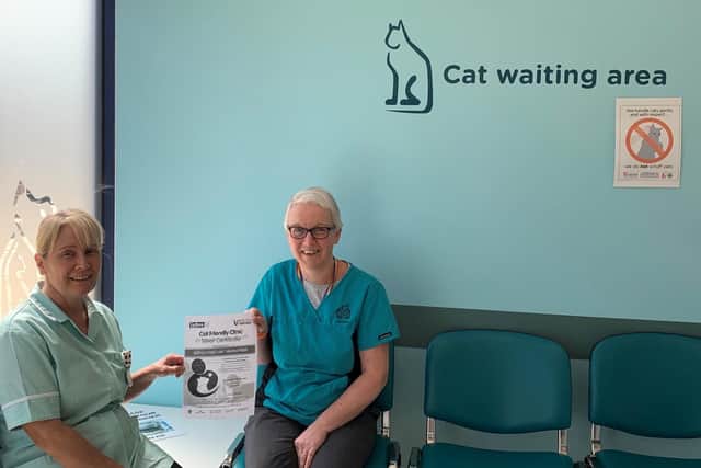 Spinney Vets’ cat advocates Alison Pitt and Lisa Bond.