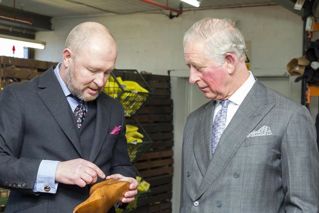 Prince Charles visits Tricker's factory in Northampton