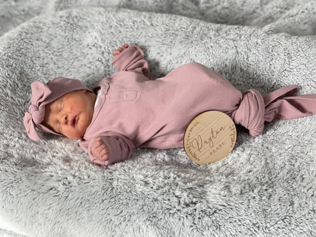 Payton Pearl born at The Rosie Hospital, Cambridge on April 8 at 1.28pm, weighing six lbs, two ozs.