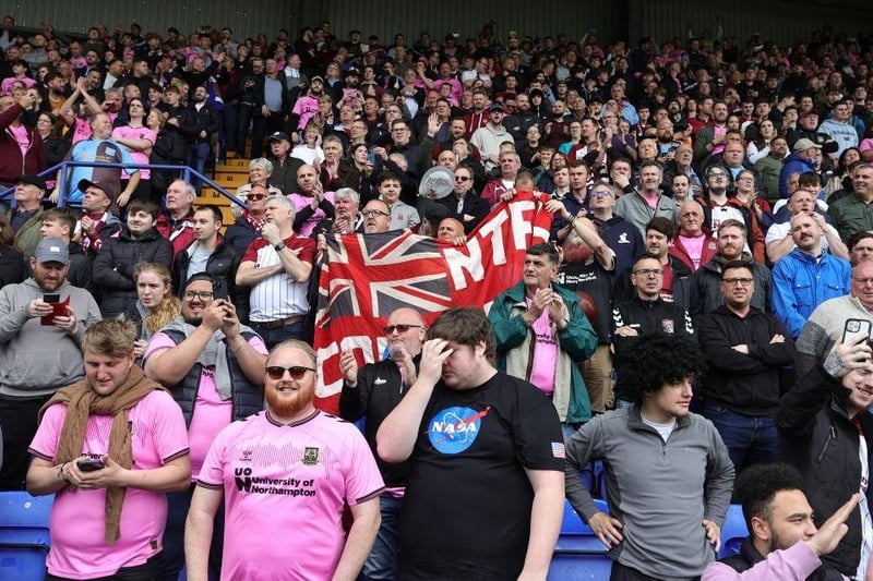 Northampton Town supporters prior to the final game of the season at Tranmere Rovers.