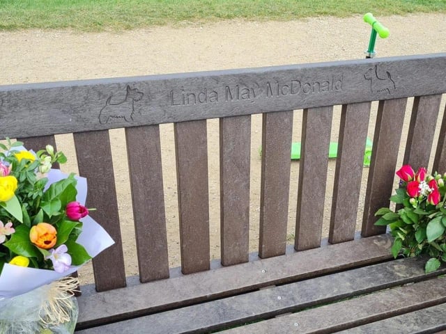 The memorial bench pictured.