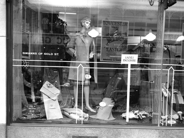 Towcester Races window display at Swanns of Gold Street, Northampton, March 22, 1966