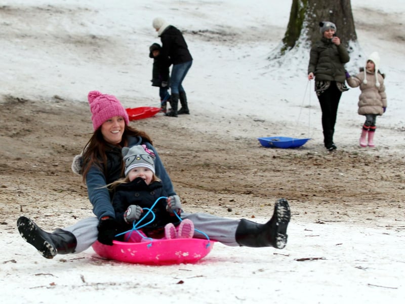 Snow covers Abington Park, Northampton.
Laura Ponting and Macey Hales.