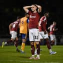 Cobblers striker Danny Rose shows his disappointment as a chance goes begging against Mansfield Town