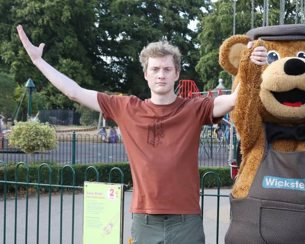 James Acaster at Wicksteed Park with Wicky Bear/National World